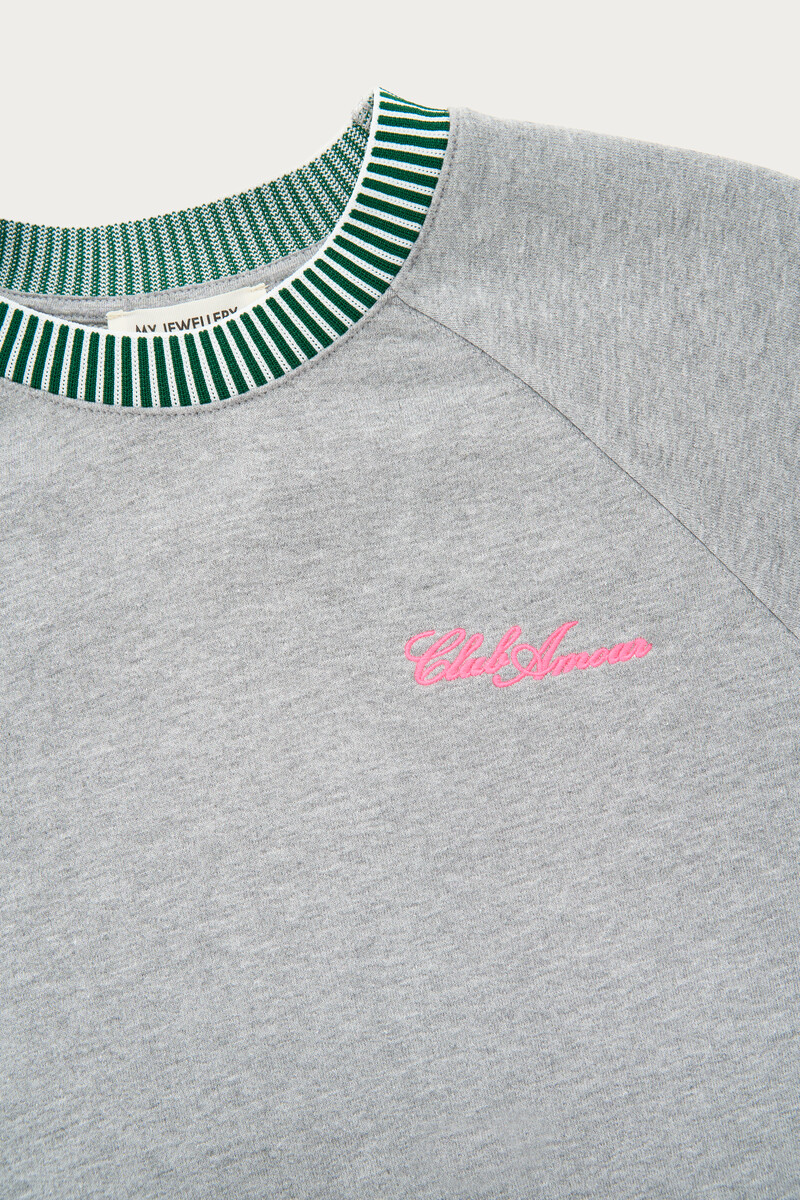 Grey sweater with short sleeves "Club amour" | My Jewellery