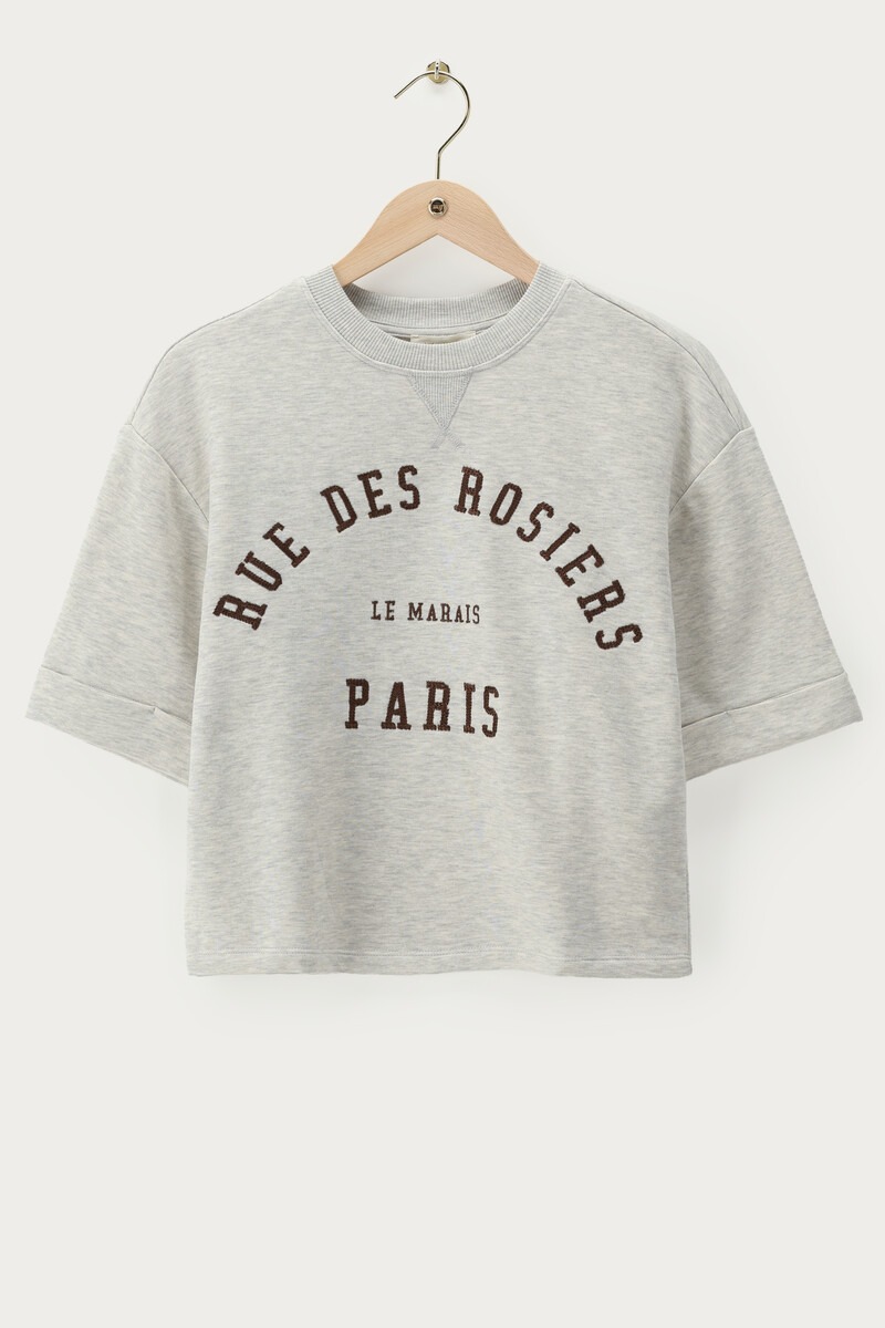 Grey sweater with short sleeves 'Rue des rosiers Paris' | My Jewellery