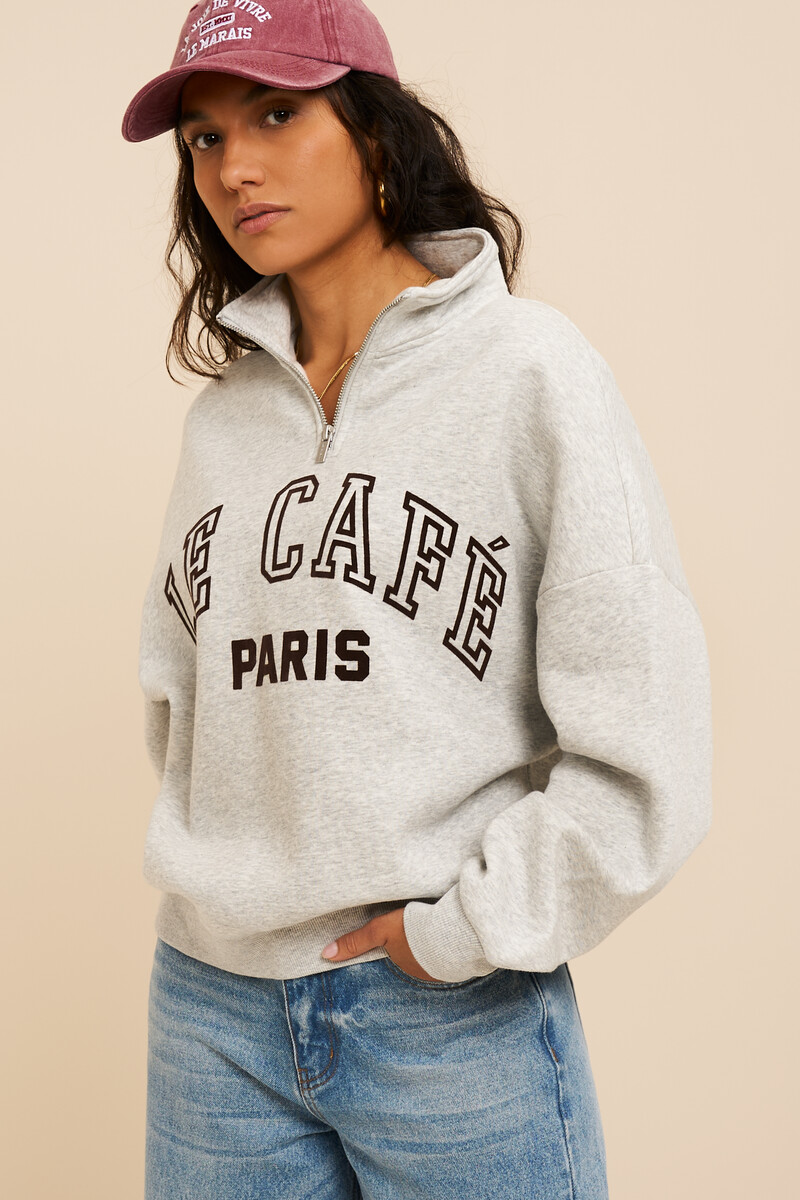 Grijze sweater met rits "Le cafe paris"