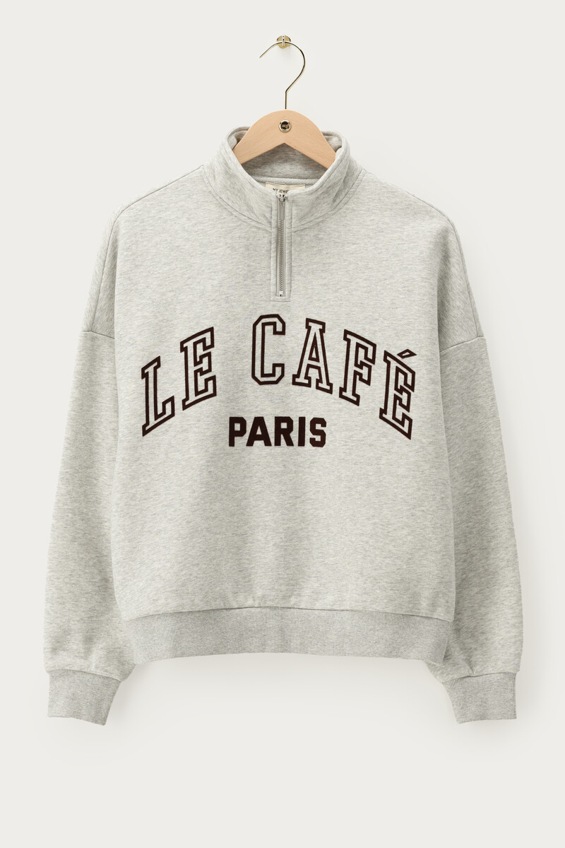 Grey sweatshirt with zip "Le cafe paris" | My Jewellery