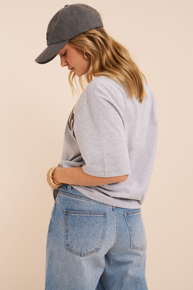 Grey T-shirt with bandana print "Bisou" | My Jewellery