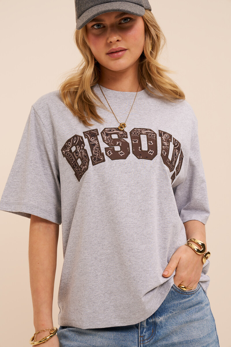 Grey T-shirt with bandana print "Bisou" | My Jewellery