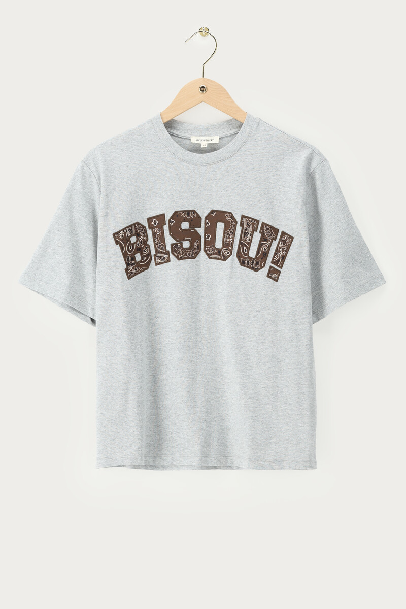Grey T-shirt "Bisou!" | My Jewellery
