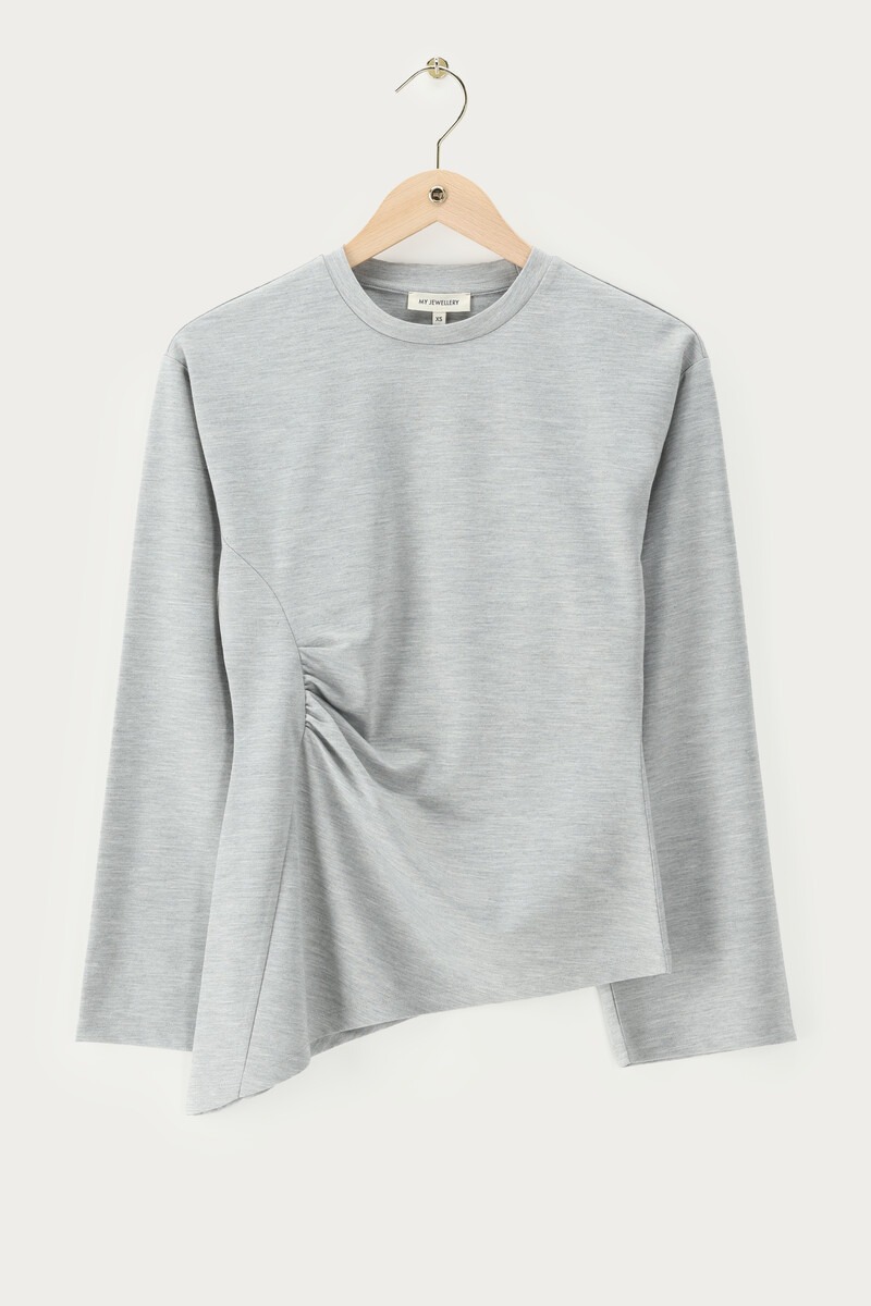 Grey top with long sleeves and pleat detail | My Jewellery