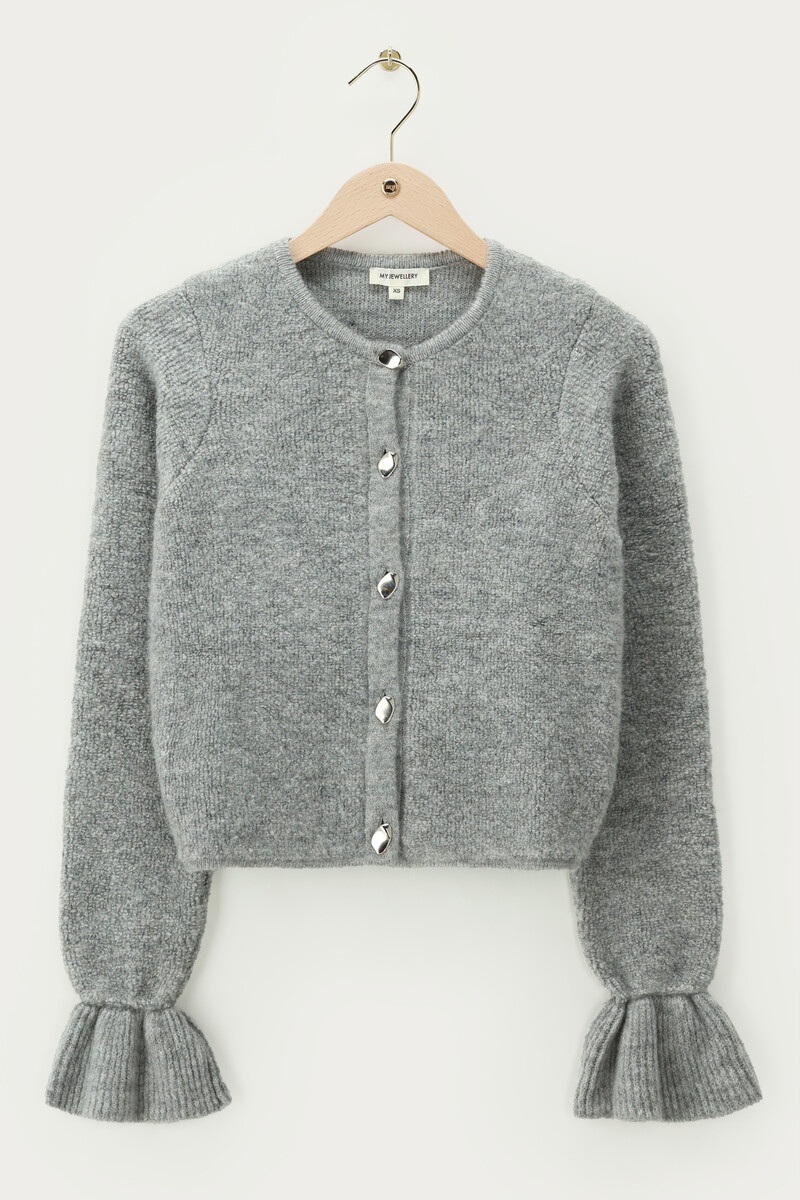 Grey cardigan with flared sleeves and buttons | My Jewellery