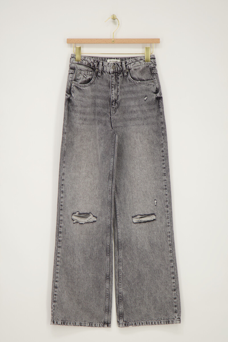 Grey wide leg jeans with holes | My Jewellery