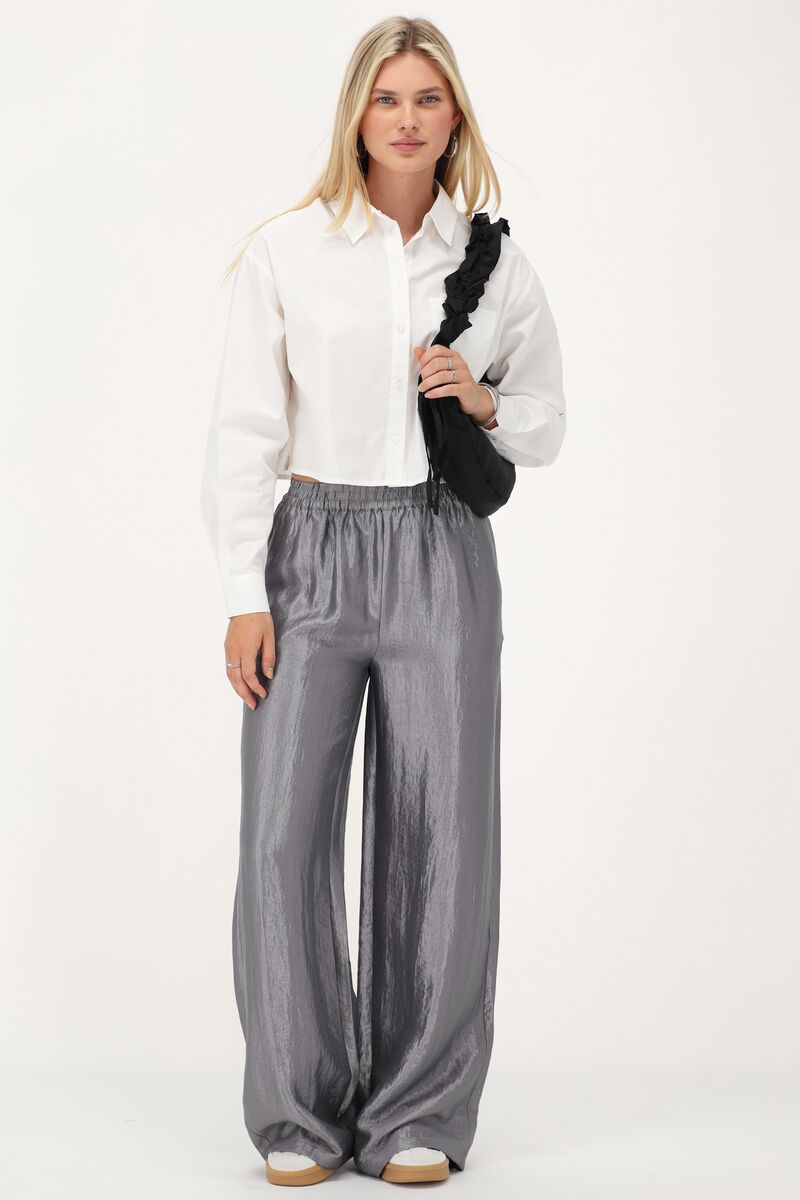 Grey wide leg trousers satin look | My Jewellery
