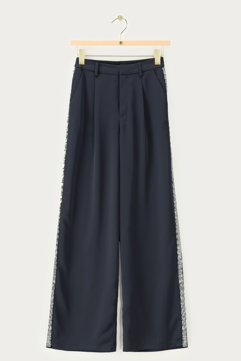 Grey wide satin pants with sequin tapes | My Jewellery