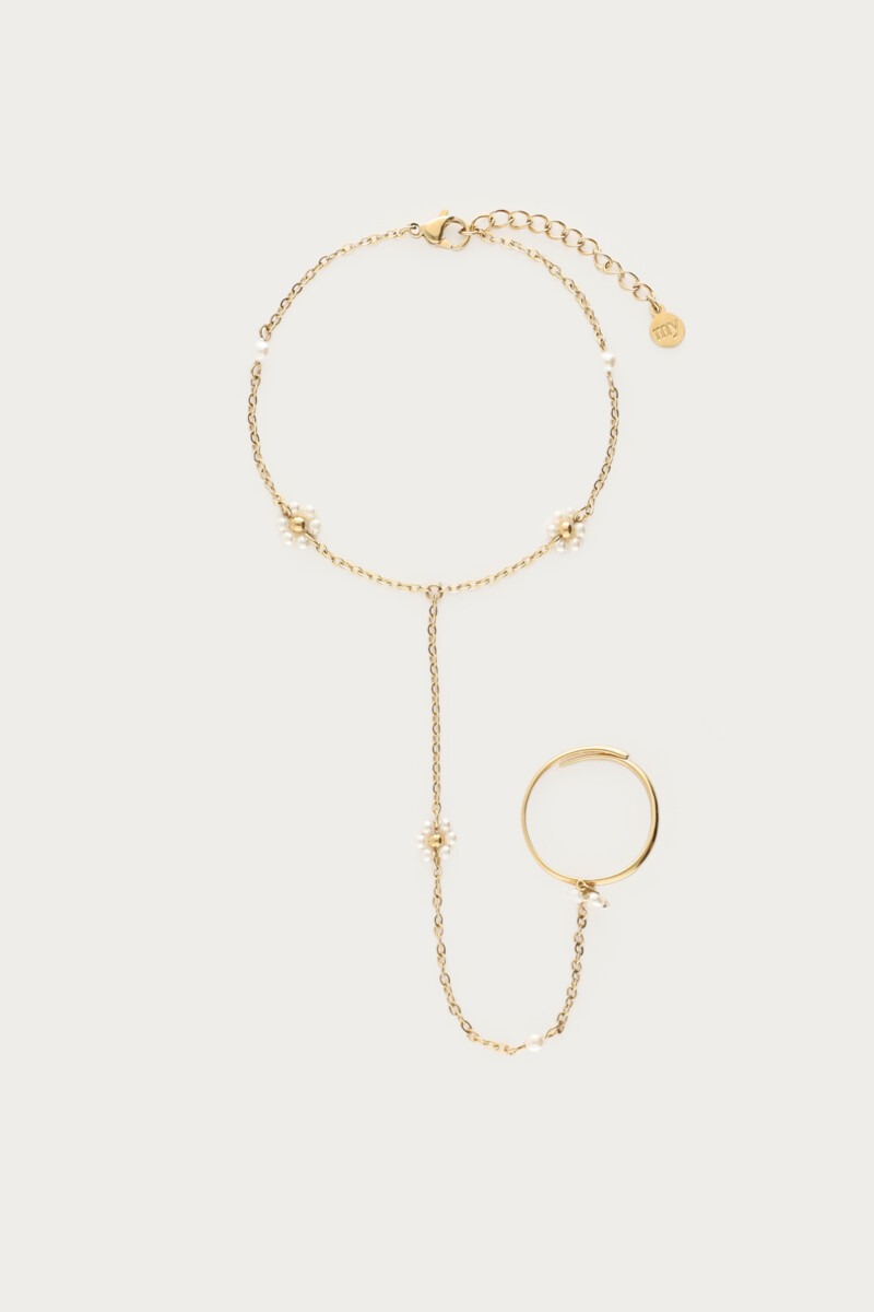 Hand ketting met imitatieparel bloemen