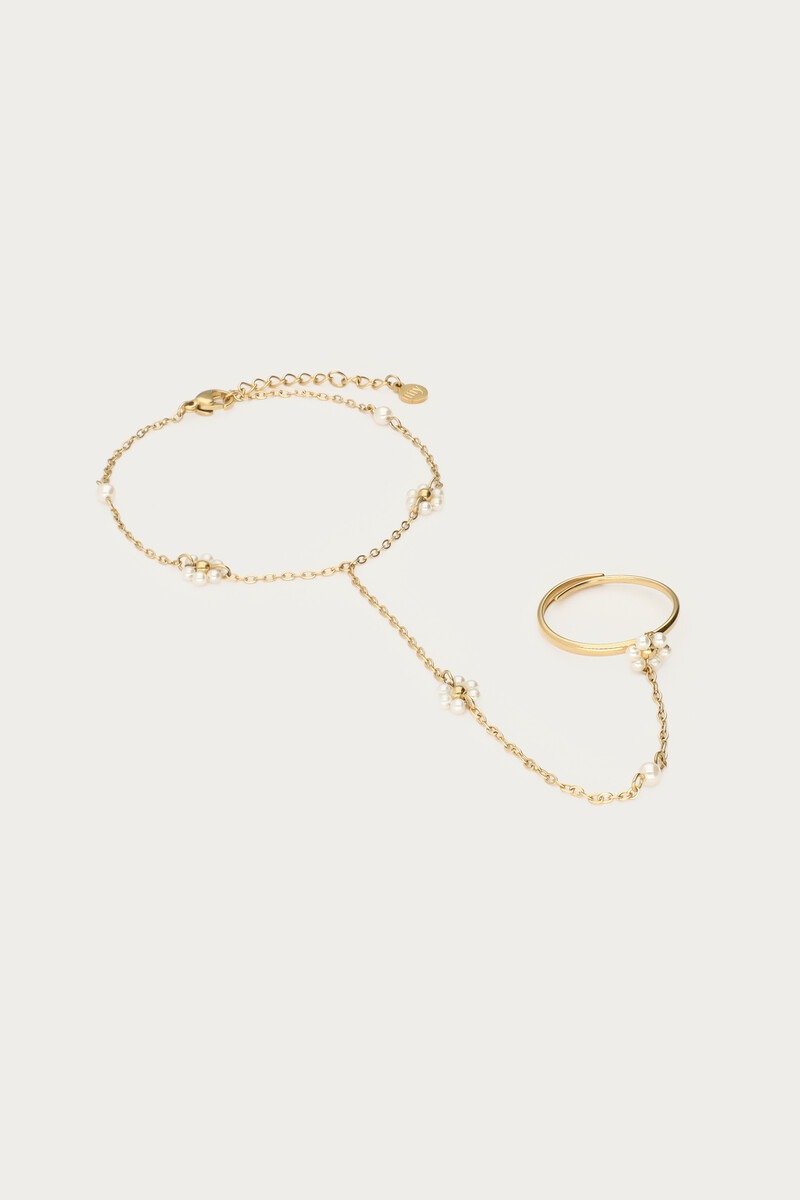 Hand chain with faux pearl flowers | My Jewellery