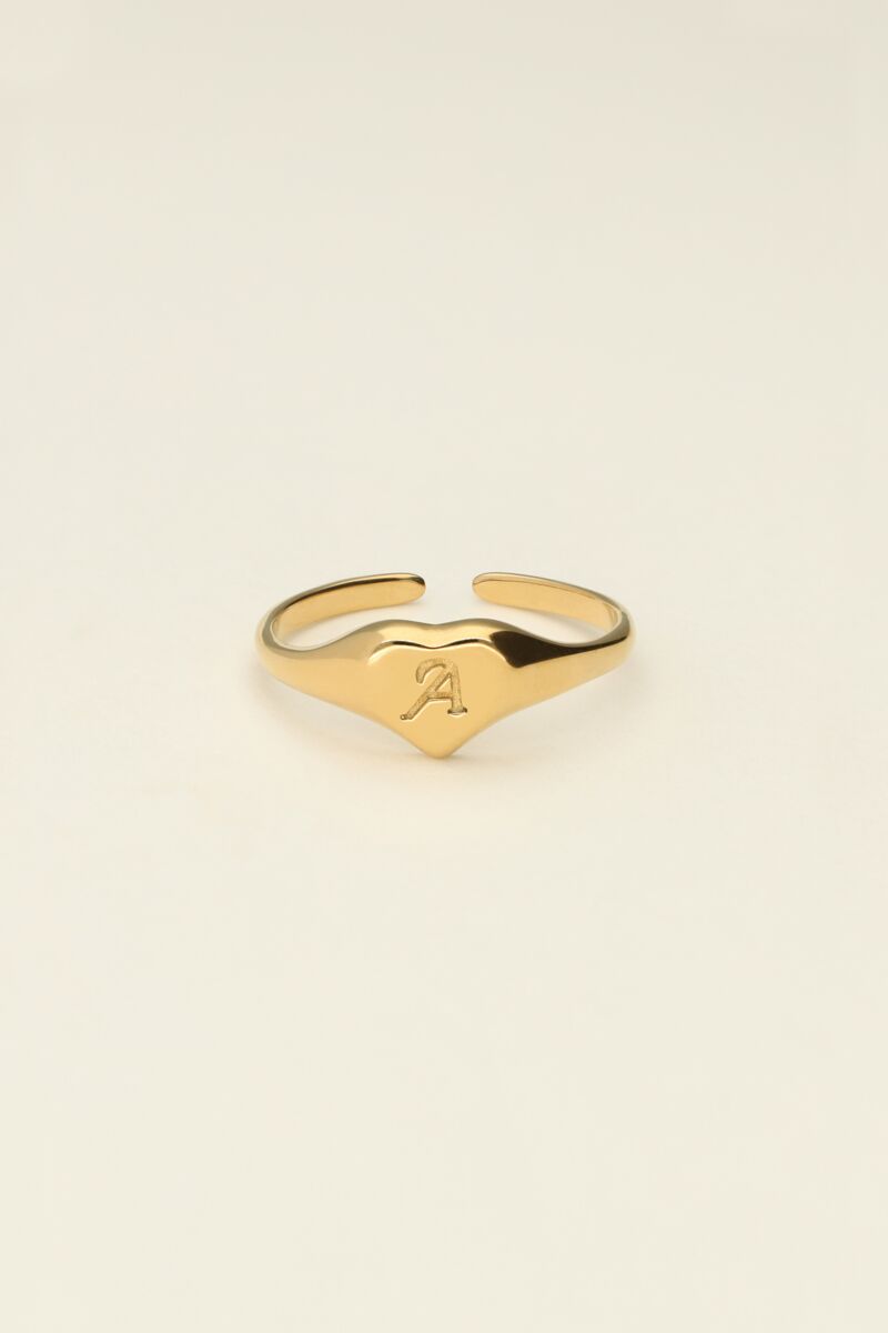 Heart initial signet ring