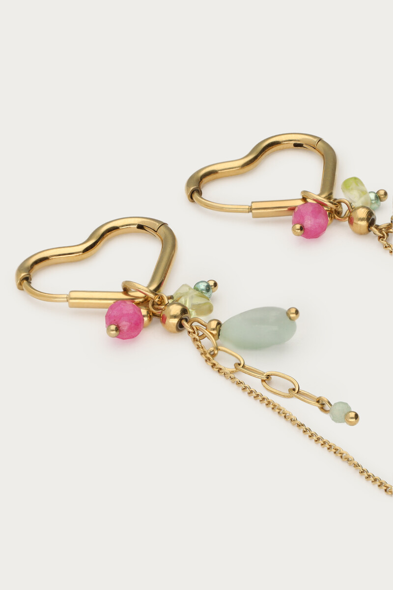 Heart-shaped earrings with green beads & balls | My Jewellery