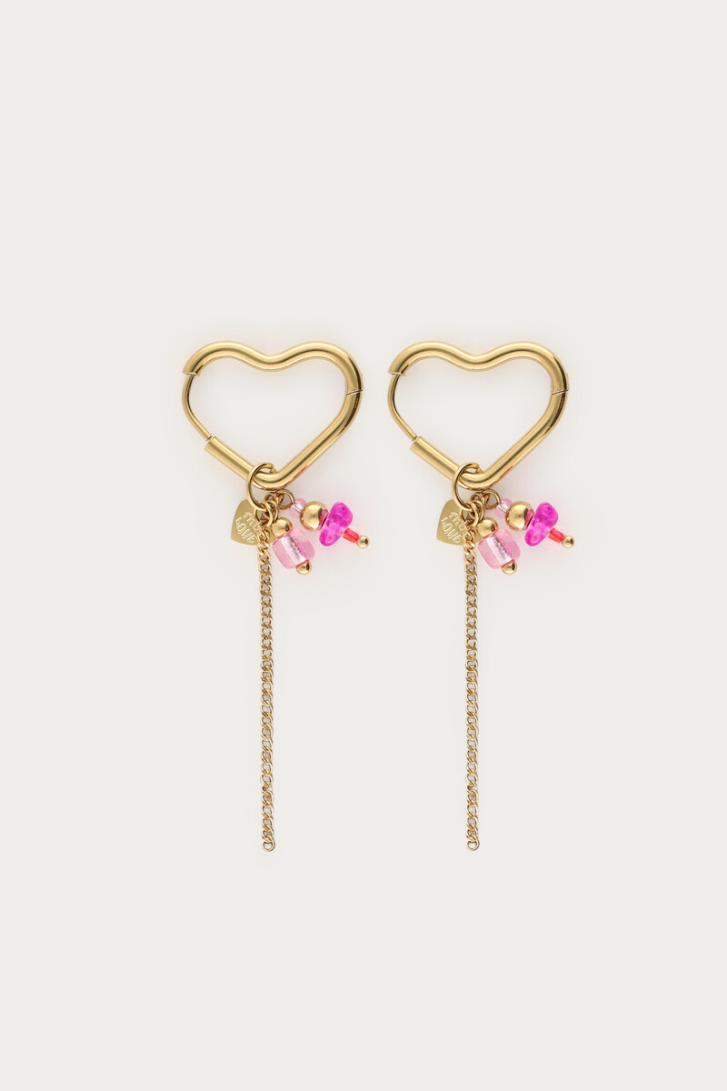 Créoles en forme de cœur avec des perles fantaisie roses