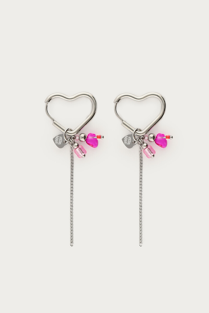 Heart-shaped earrings with pink beads