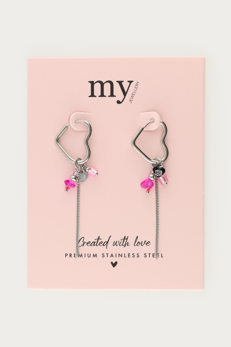 Heart-shaped earrings with pink beads | My Jewellery