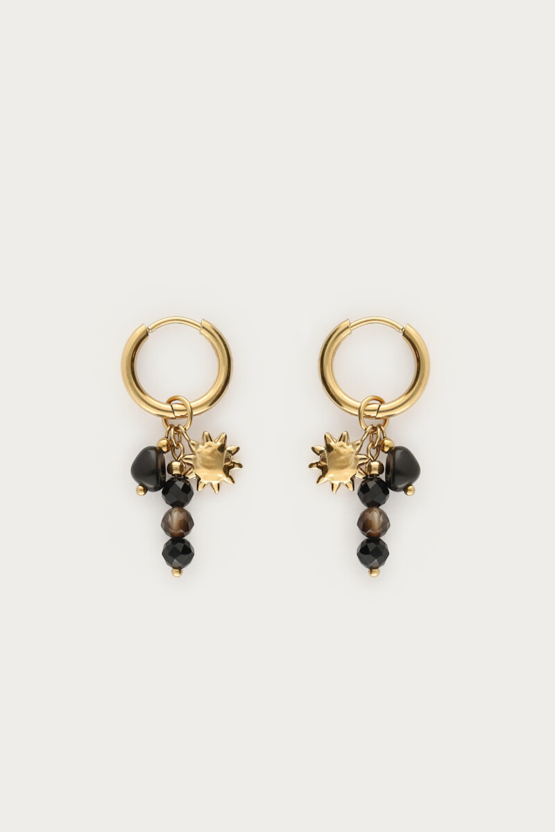 Boucles d'oreilles avec perles noires et soleil