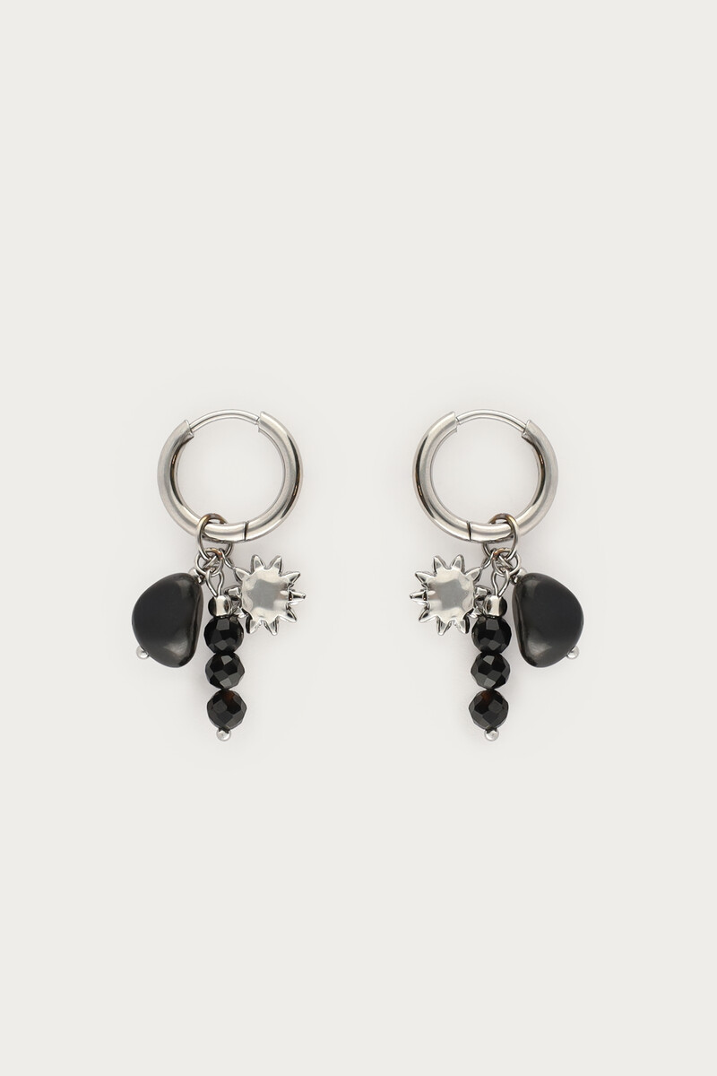 Boucles d'oreilles avec perles noires et soleil