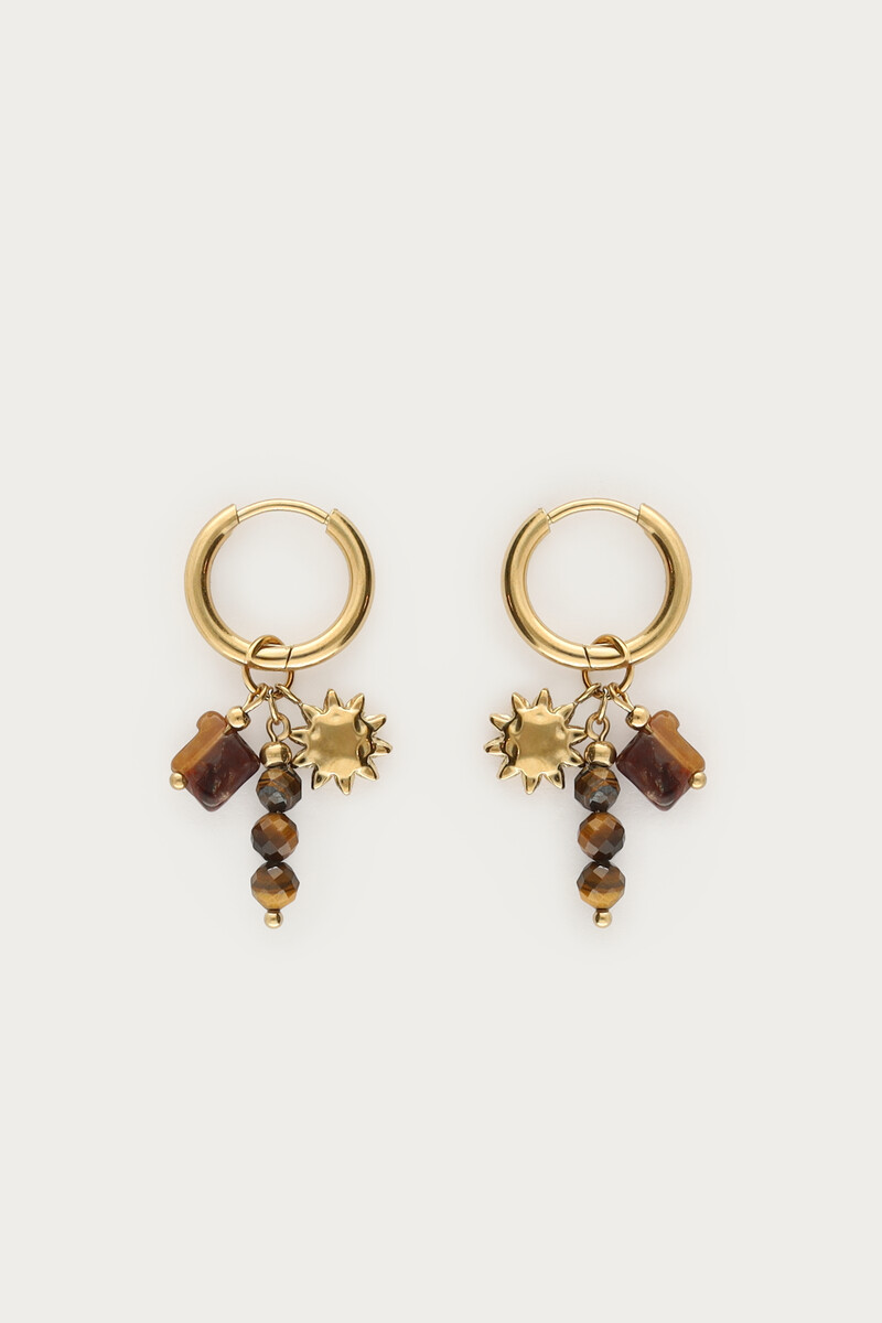 Boucles d'oreilles avec perles marron et soleil