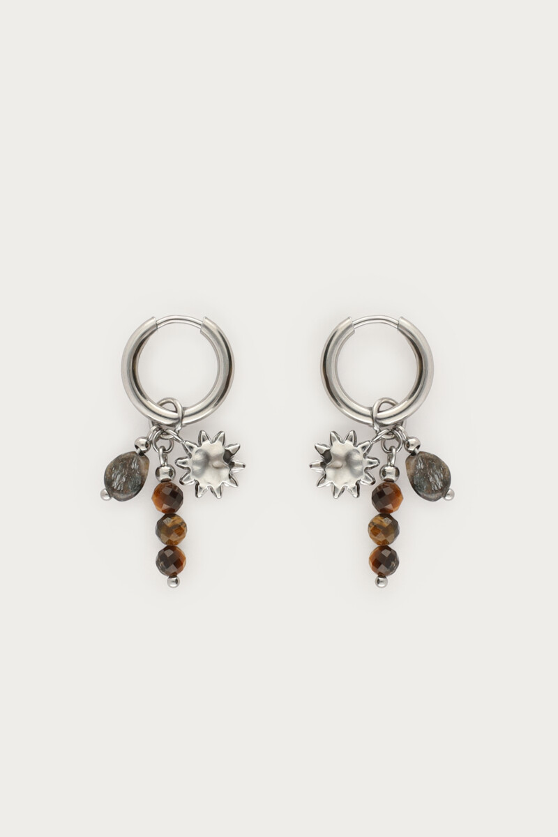 Boucles d'oreilles avec perles marron et soleil