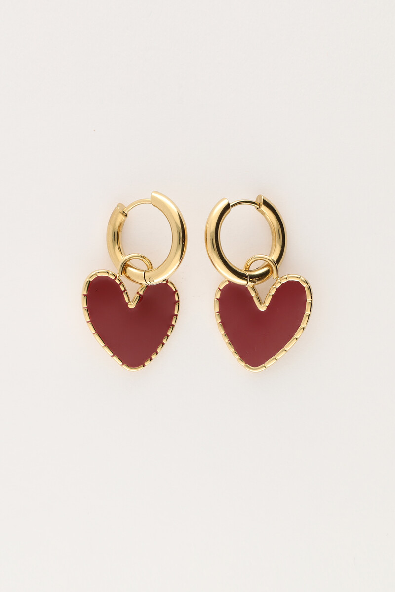 My jewellery Oorringen met burgundy hartje