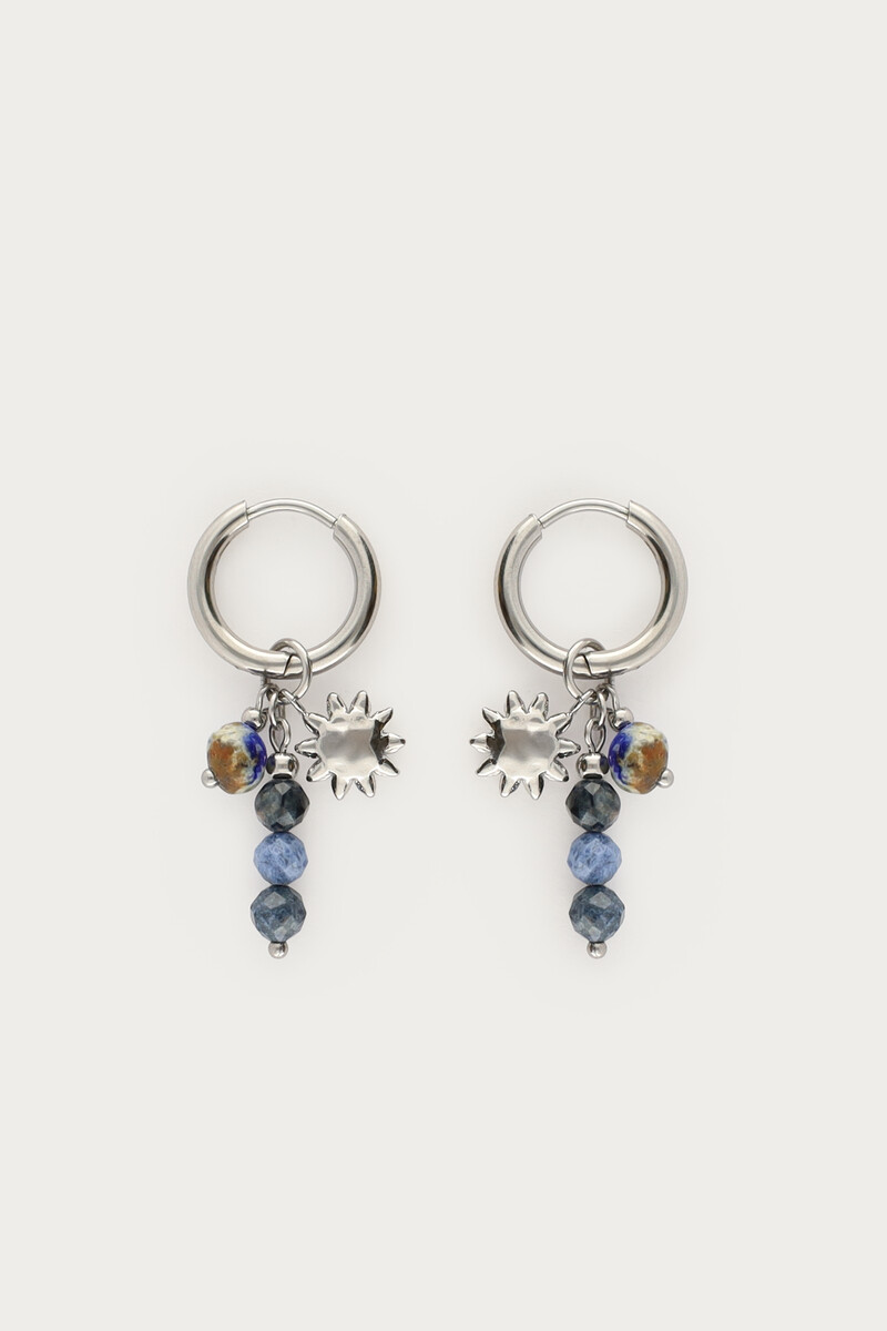 Boucles d'oreilles avec perles bleu foncé et soleil