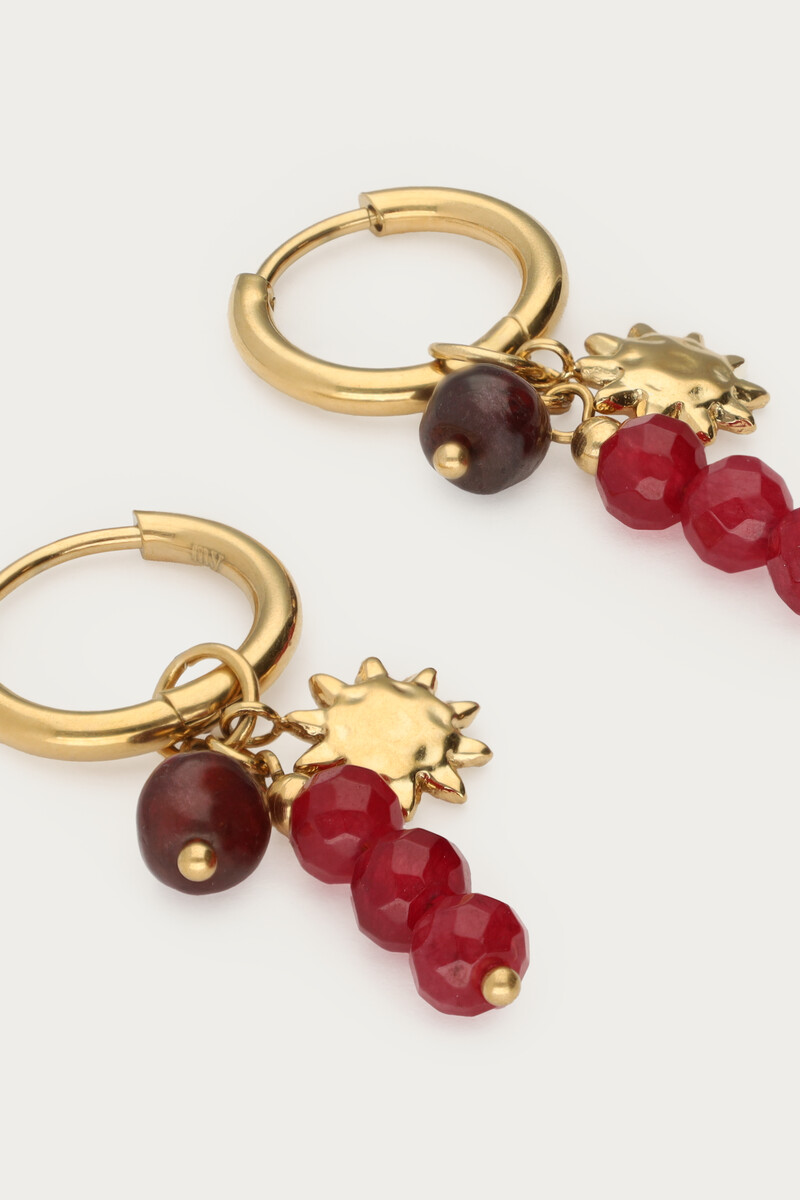 Earrings with dark red beads and sun | My Jewellery