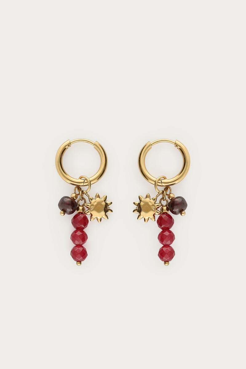 Earrings with dark red beads and sun | My Jewellery