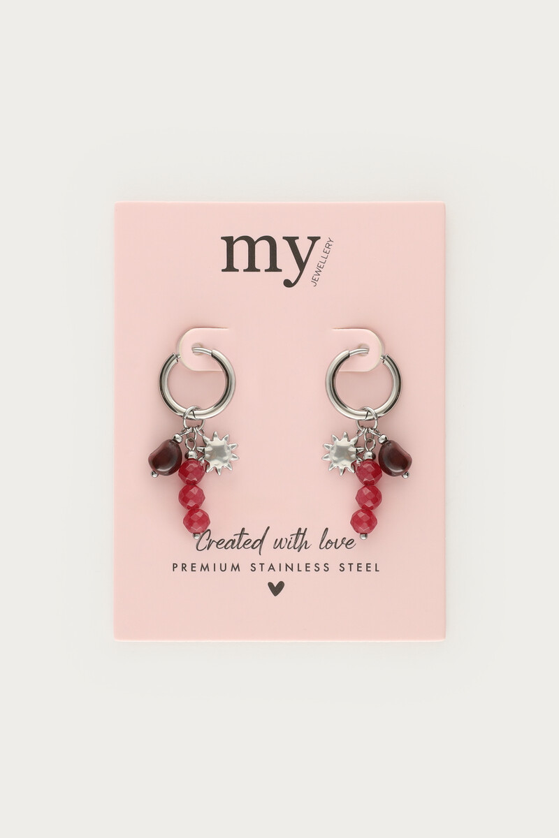 Earrings with dark red beads and sun | My Jewellery
