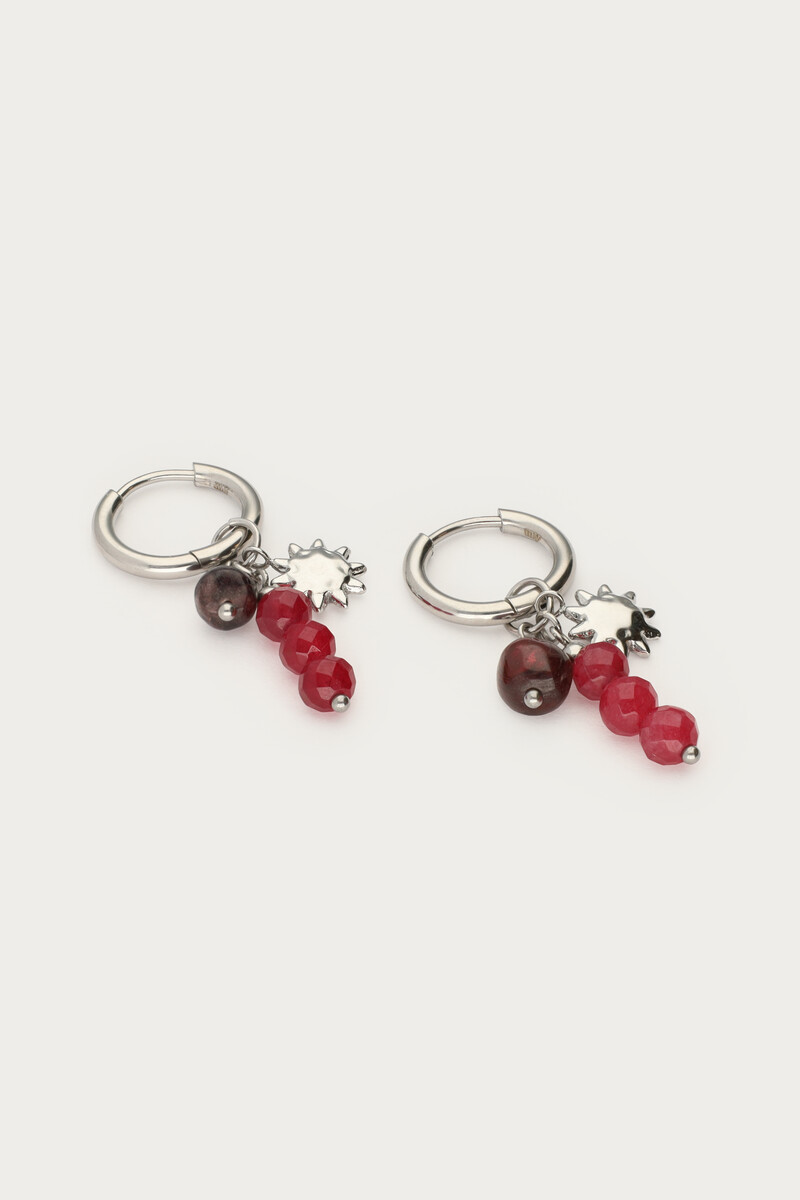 Earrings with dark red beads and sun | My Jewellery