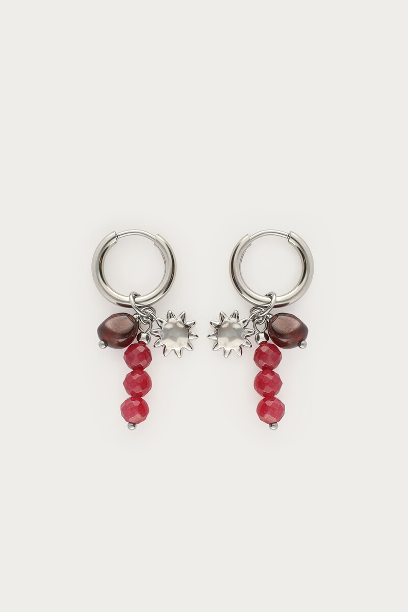 Boucles d'oreilles avec perles bordeaux et soleil