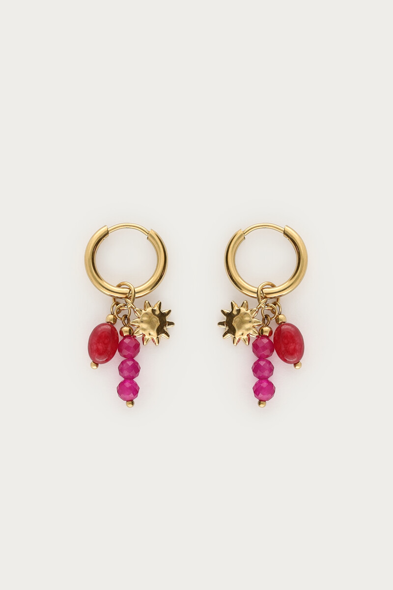 Boucles d'oreilles avec perles roses et soleil