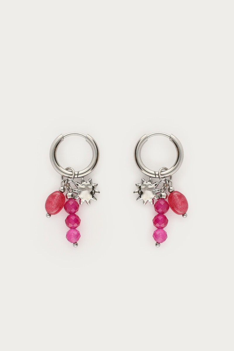 Boucles d'oreilles avec perles roses et soleil