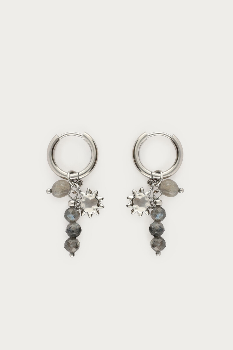 Boucles d'oreilles avec perles grises et soleil