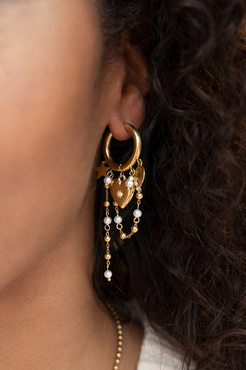 Hoop earrings with heart & imiation pearl cords | My Jewellery