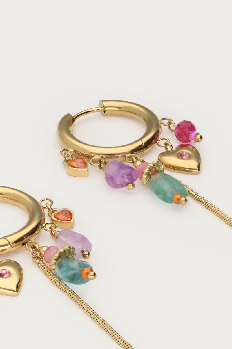 Hoop earrings with heart & multicoloured beads | My Jewellery