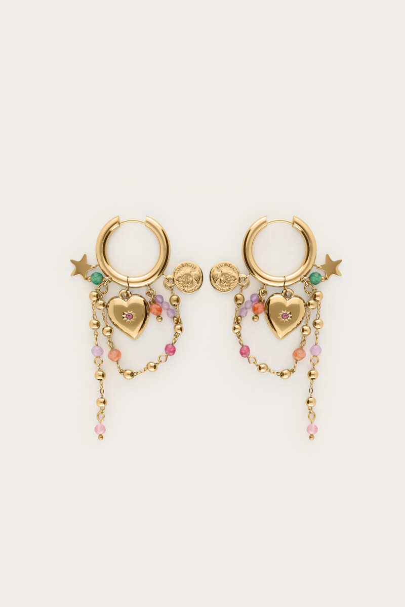 Earrings with heart & multicoloured beaded cords | My Jewellery