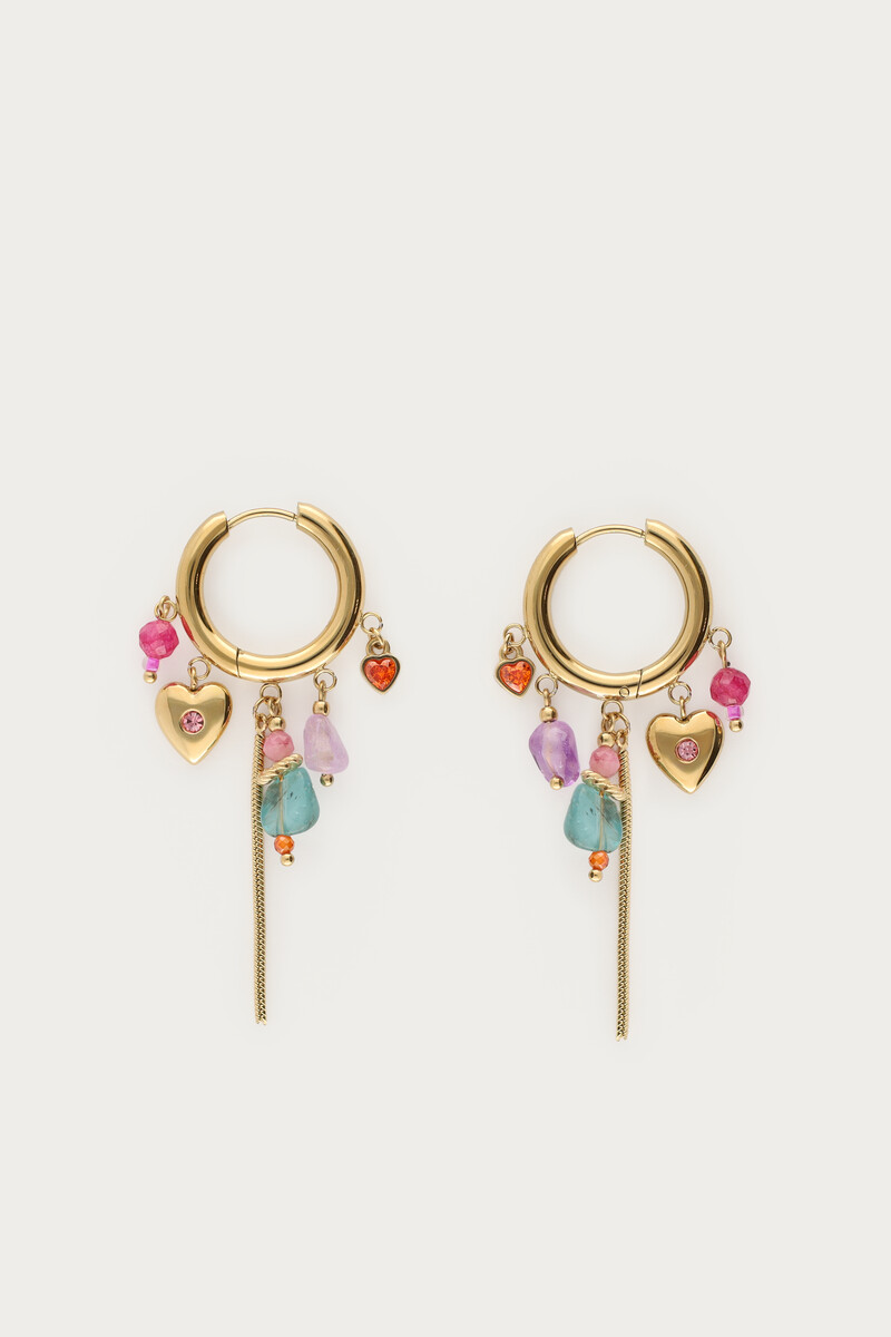 Hoop earrings with heart & multicoloured beads | My Jewellery