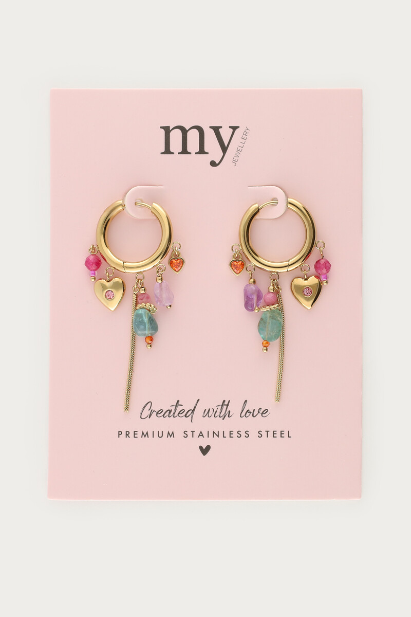 Hoop earrings with heart & multicoloured beads | My Jewellery