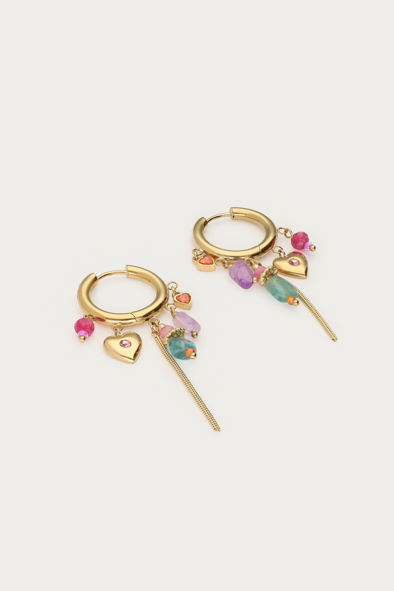 Hoop earrings with heart & multicoloured beads | My Jewellery