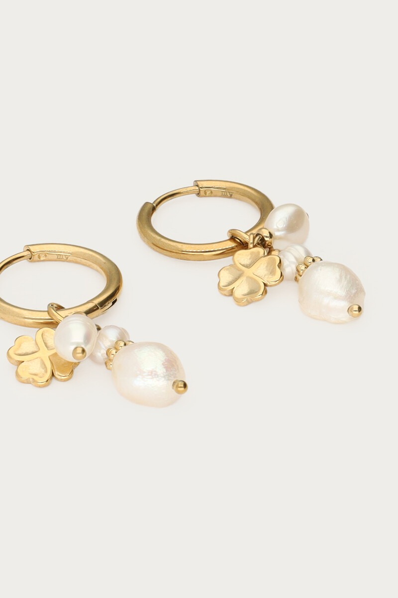Hoop earrings with natural pearls and clover | My Jewellery