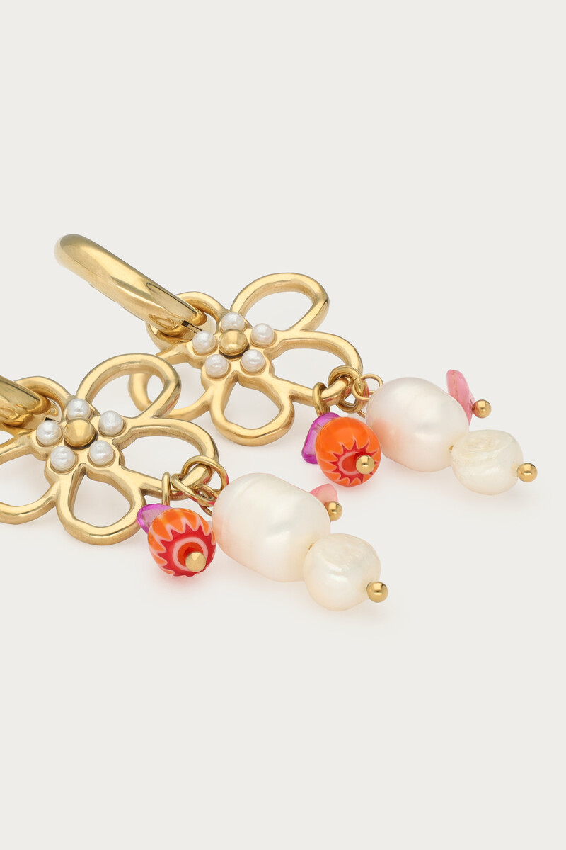 Hoop earrings with open flowers and faux pearls | My Jewellery