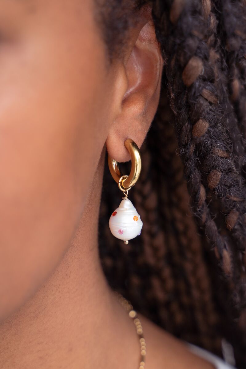 hoop earrings with pearl and multicoloured studs | My Jewellery