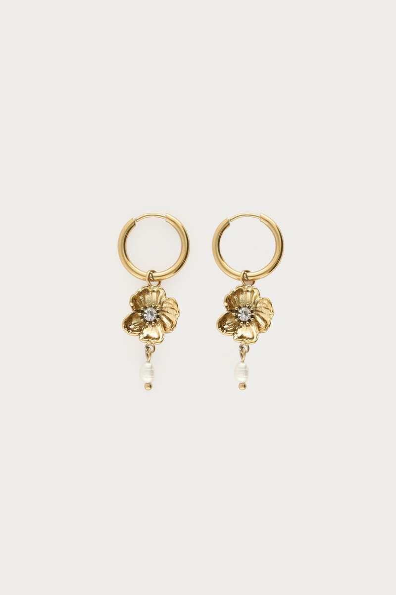 Hoop earrings with ranunculus flower and freshwater pearls