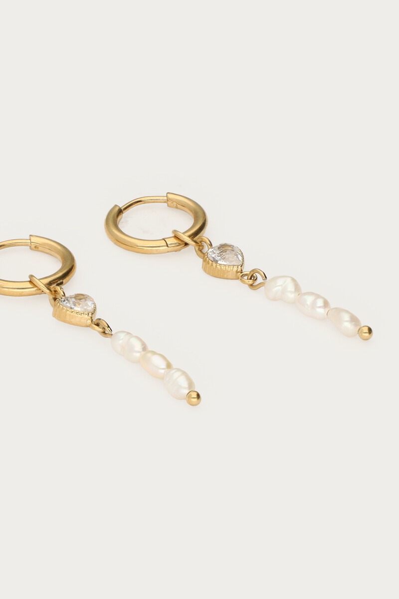 Hoop earrings with rhinestone heart and freshwater pearls | My Jewellery