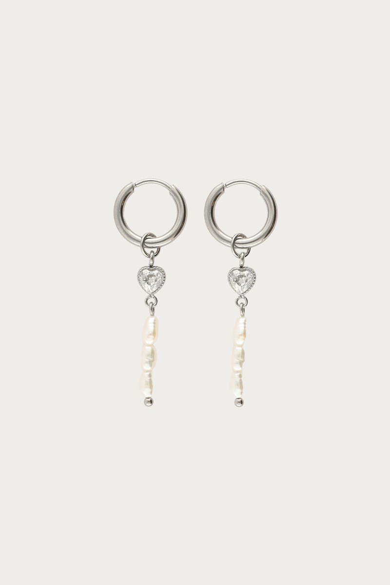 Creolen mit Strass-Herz und Süßwasserperlen