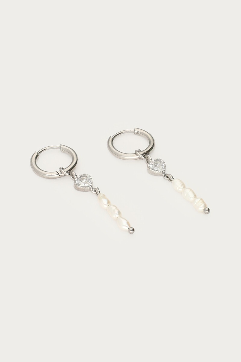 Hoop earrings with rhinestone heart and freshwater pearls | My Jewellery