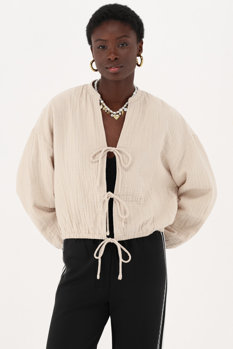 Beige mousseline blouse with bows | My Jewellery