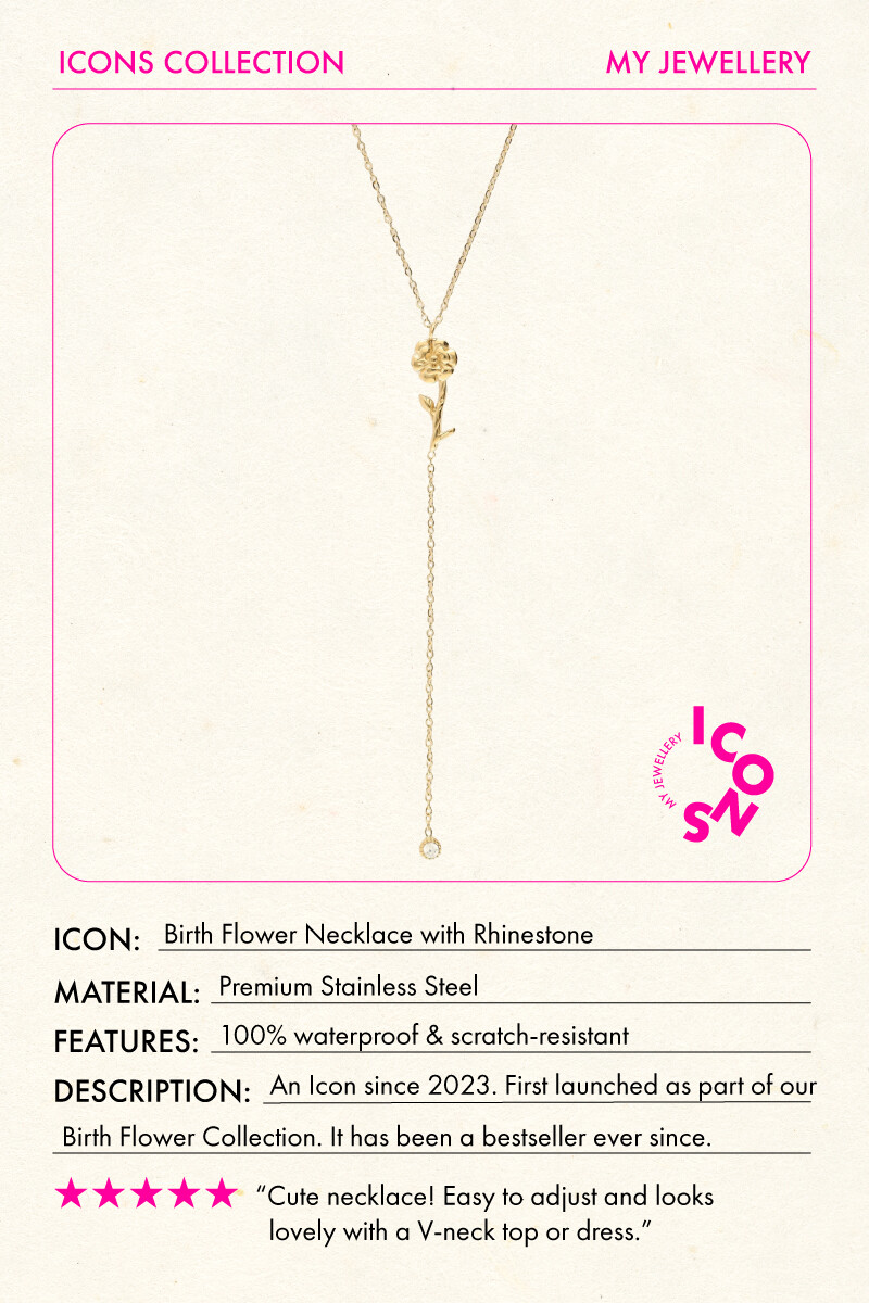 Birth Flower charm necklace with rhinestone | My Jewellery