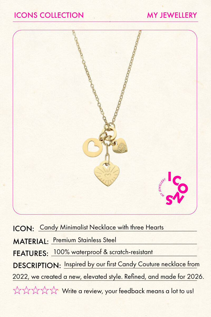 Candy Minimalist Necklace Featuring Three Hearts | My Jewellery