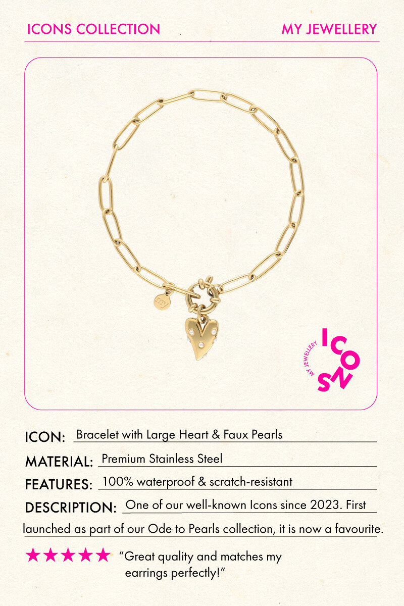 Bracelet with large heart and faux pearls | My Jewellery